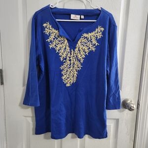 Vintage Quacker factory cotton embroidered blue blouse regencycore XL